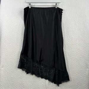Anthropologie Black Midi Slip Skirt Asymmetrical Lace Hem Women’s XL